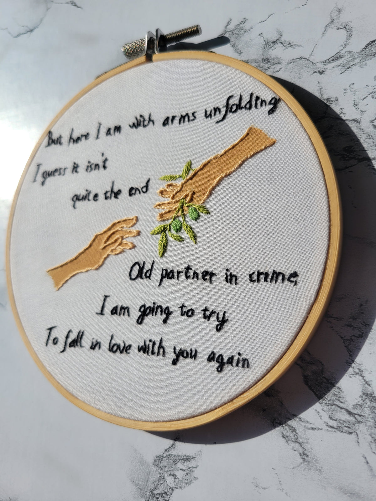 Arms Unfolding Dodie Lyric Embroidery Art - 5 Inch Hoop