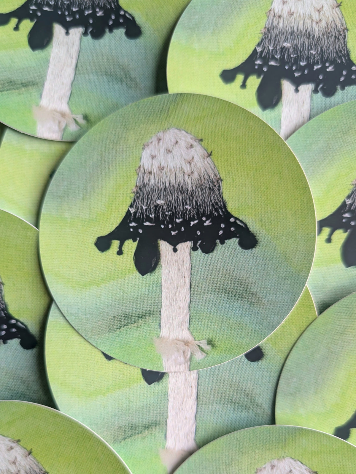 Inkcap Mushroom Embroidery Vinyl Sticker - 2.5"