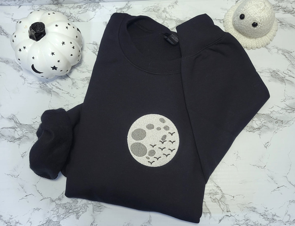 Bat Moon Embroidered Crewneck Sweatshirt - Unisex Sizing