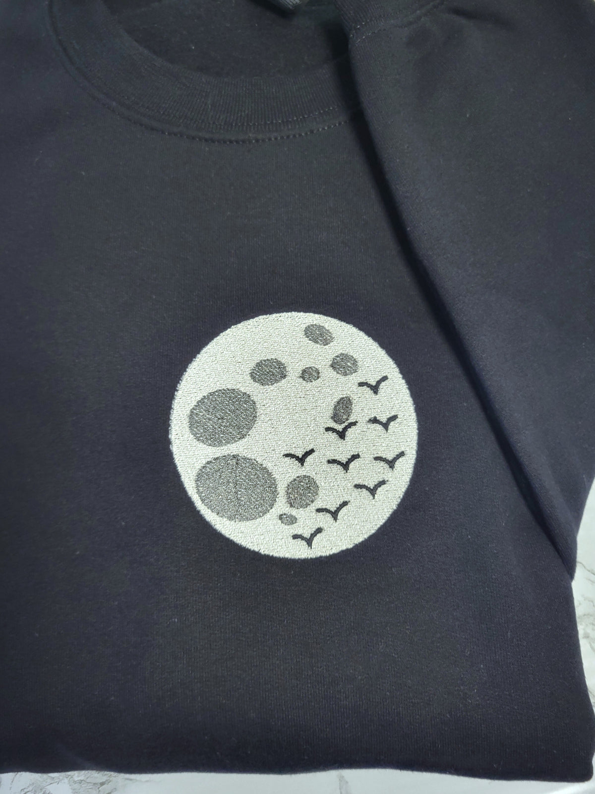 Bat Moon Embroidered Crewneck Sweatshirt - Unisex Sizing