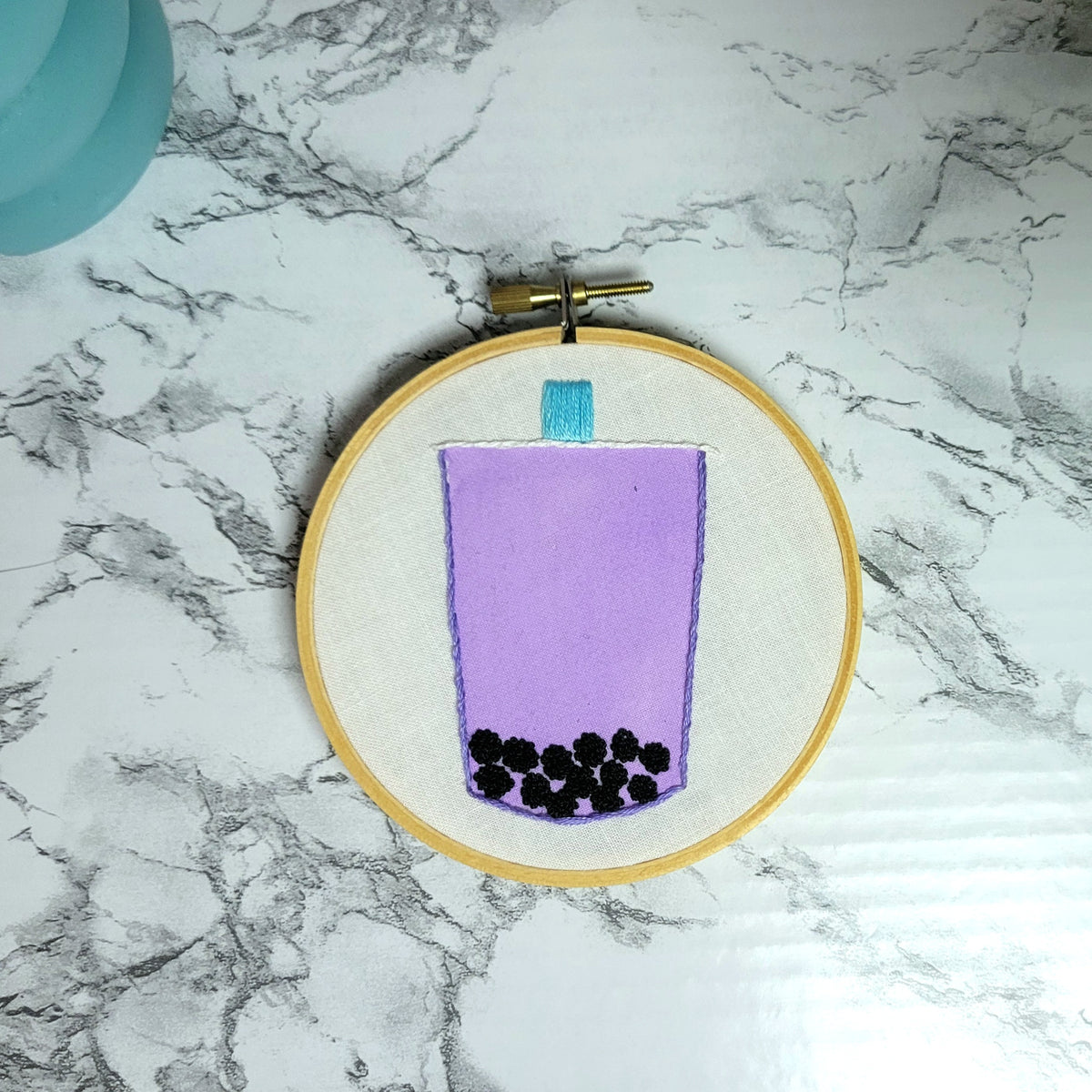 Taro Boba Tea Embroidered Art - 4 Inch Hoop