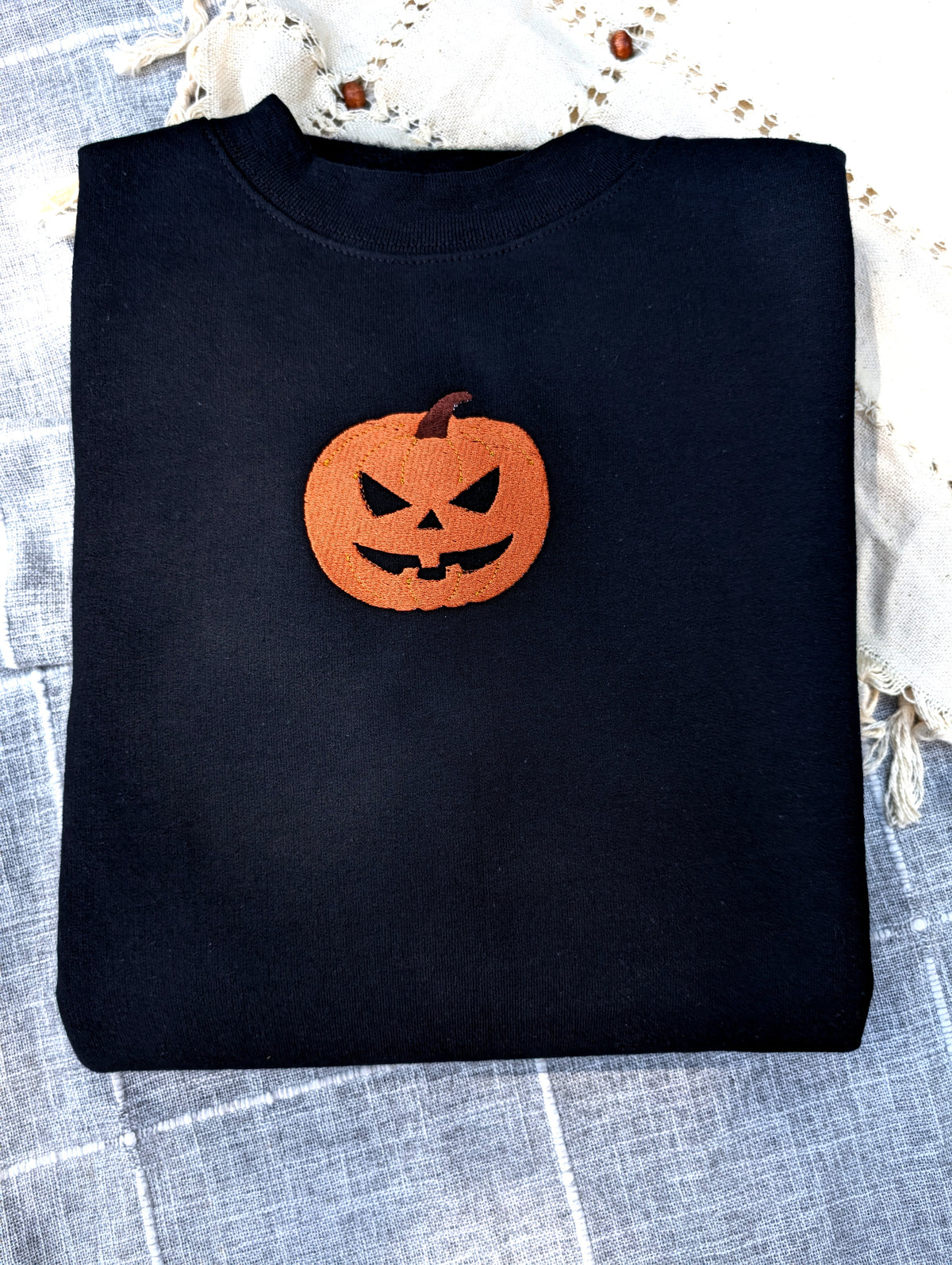 Jack O' Lantern Embroidered Crewneck Sweatshirt - Crewneck or Hoodie