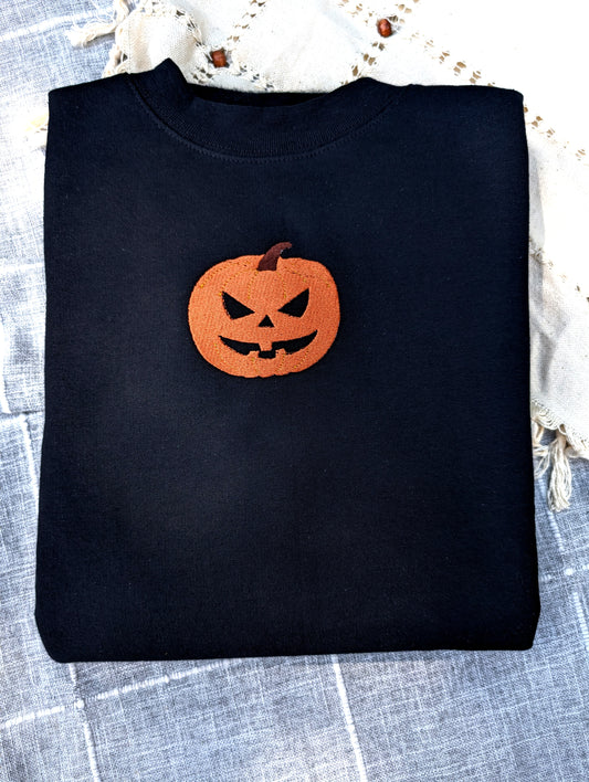 Jack O' Lantern Embroidered Crewneck Sweatshirt - Crewneck or Hoodie