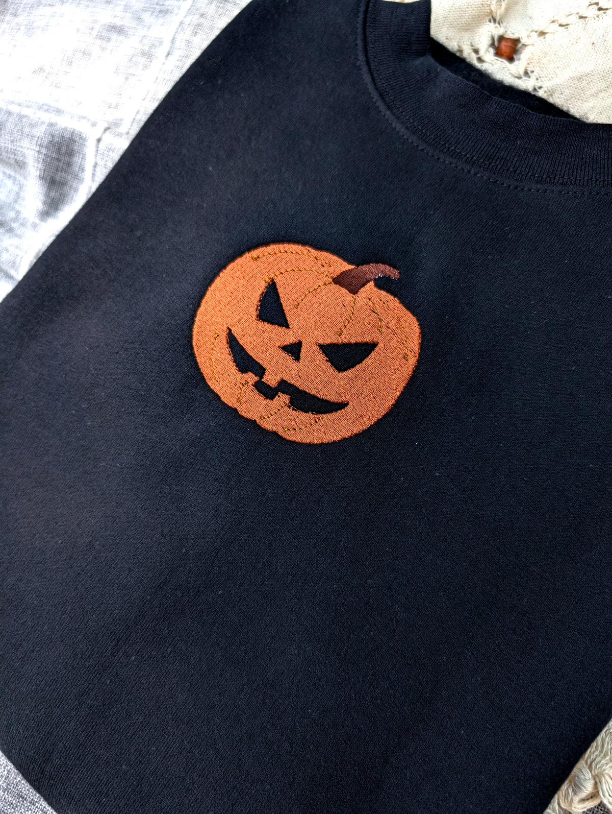 Jack O' Lantern Embroidered Crewneck Sweatshirt - Crewneck or Hoodie