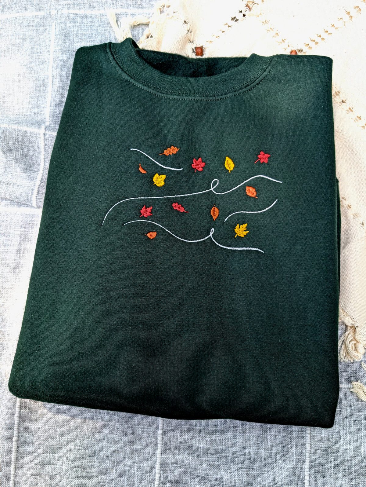 Gust of Leaves Embroidered Sweatshirt - Crewneck or Hoodie