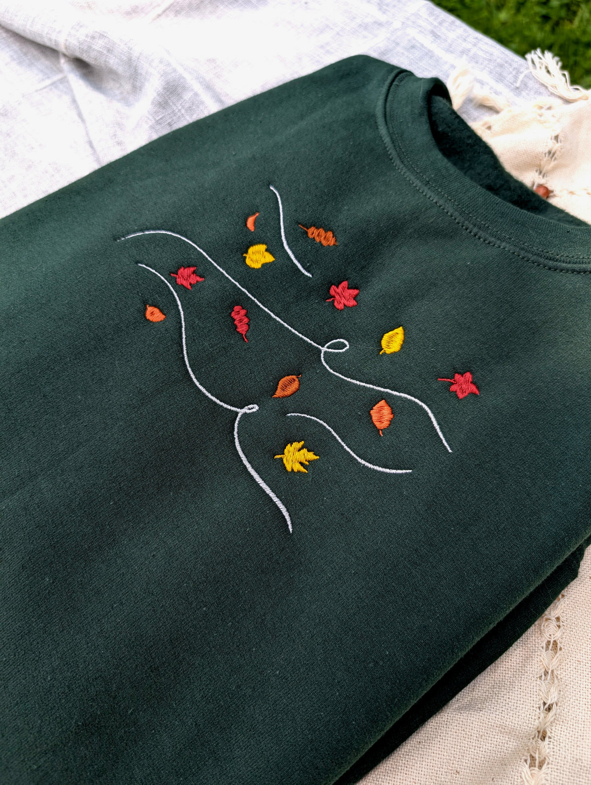 Gust of Leaves Embroidered Sweatshirt - Crewneck or Hoodie