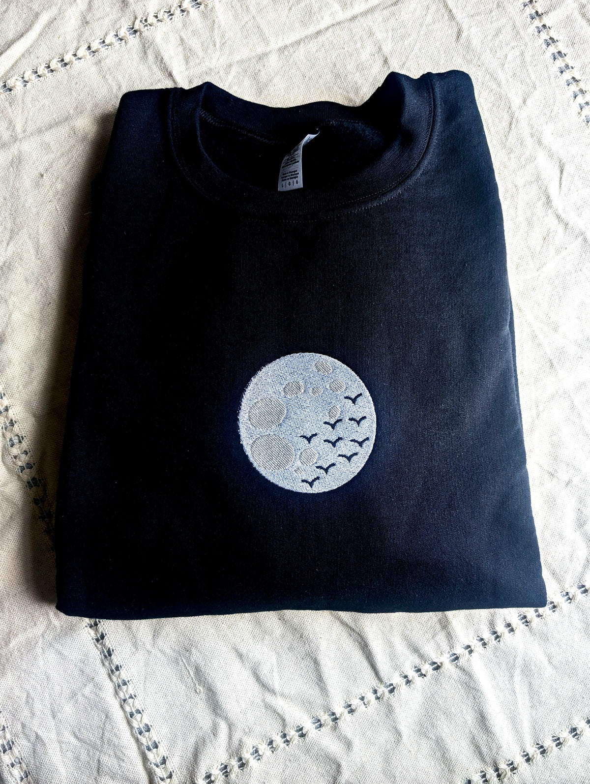 Bat Moon Embroidered Crewneck Sweatshirt - Unisex Sizing