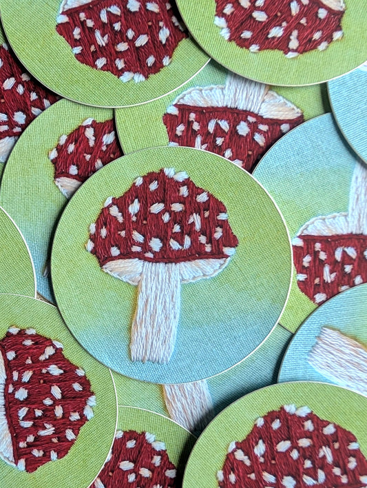 Amanita Muscaria Mushroom Embroidery Vinyl Sticker - 2.5"