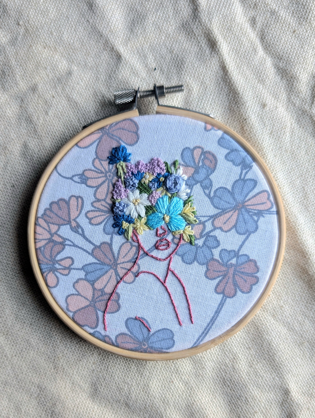 Flower Woman Embroidery Art - 4 Inch Hoop