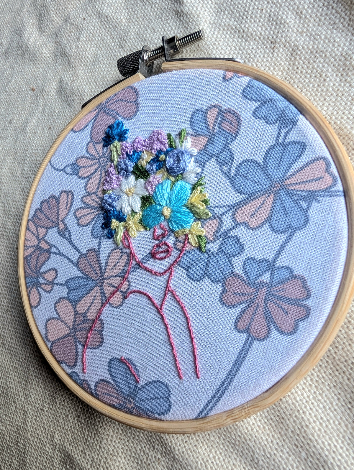 Flower Woman Embroidery Art - 4 Inch Hoop