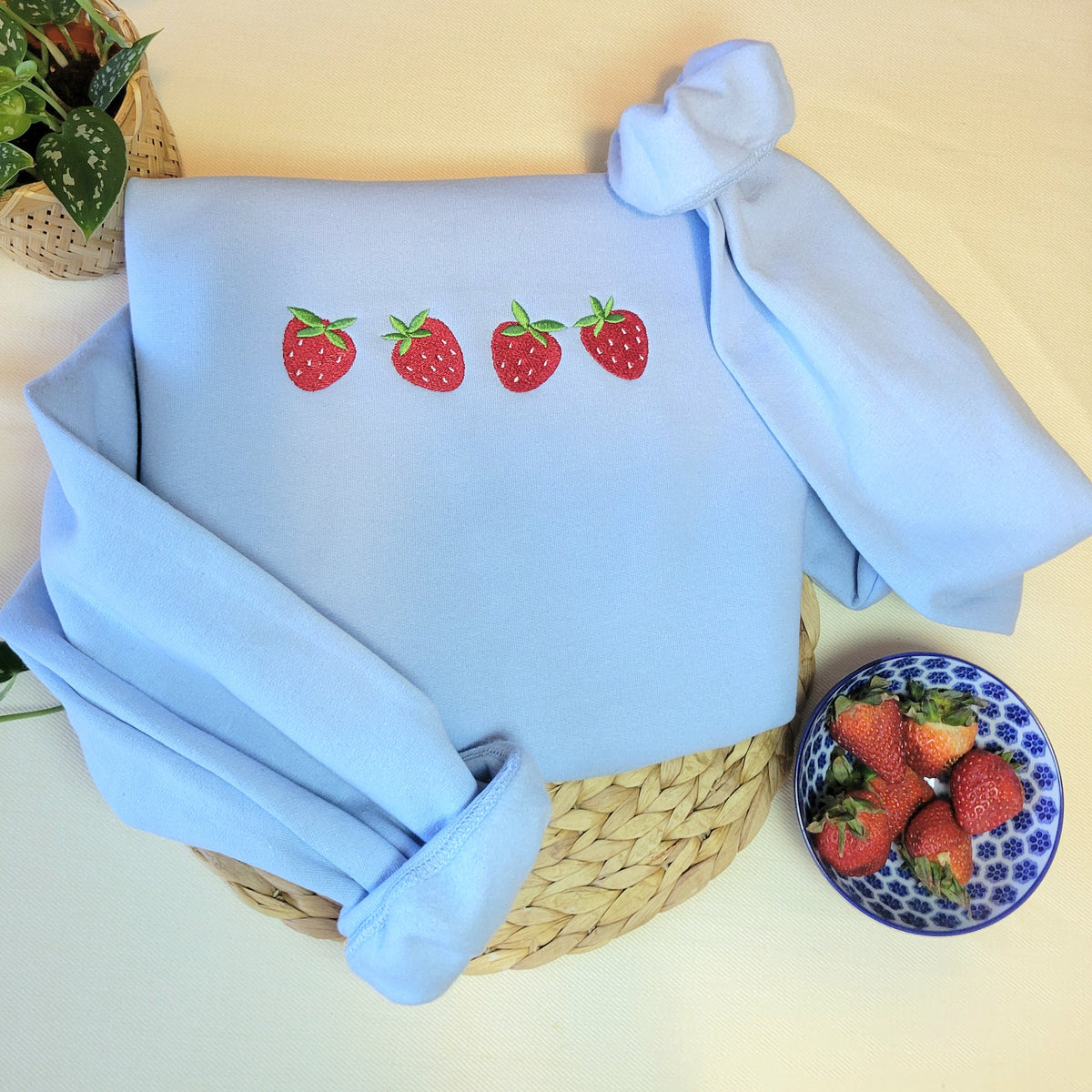Strawberries Embroidered Sweatshirt - Crewneck or Hoodie